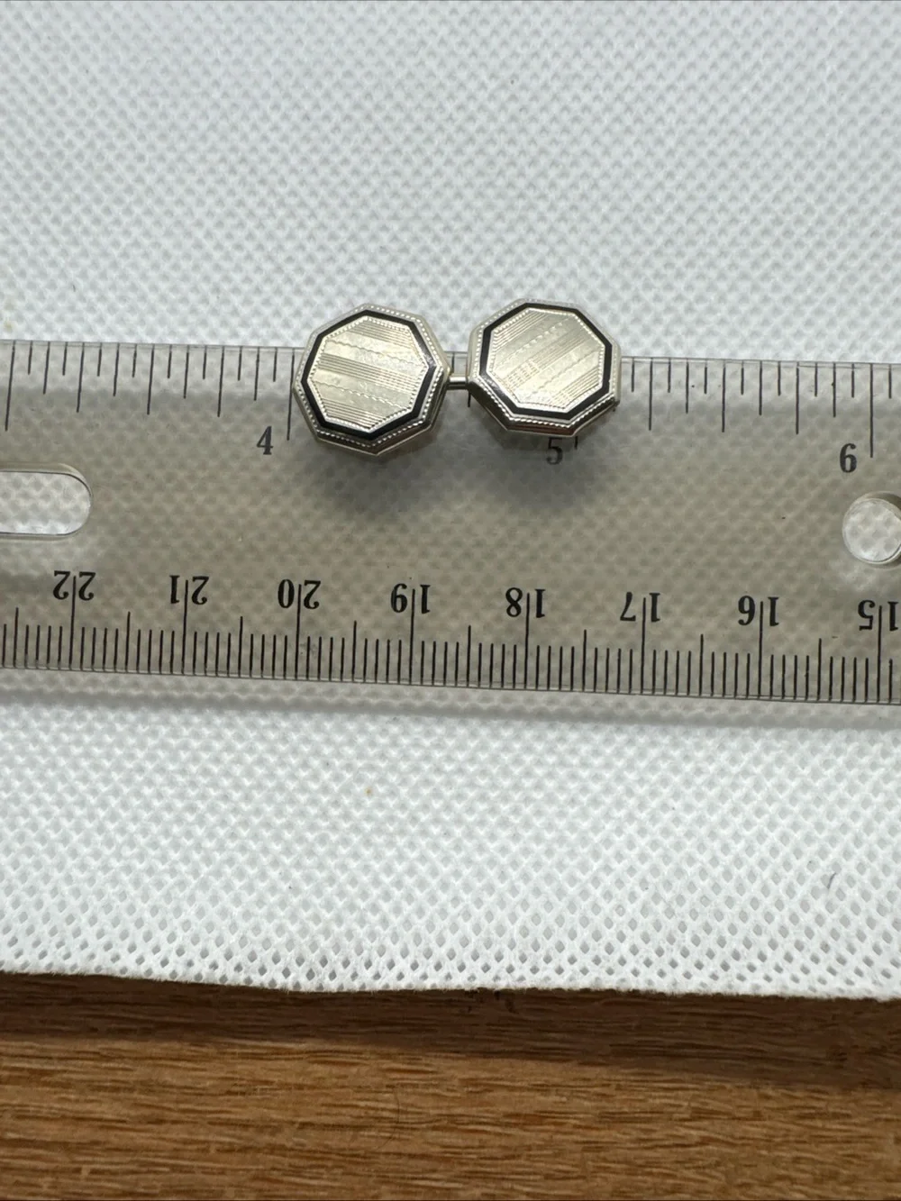 Antique Art Deco 14K White Gold Enamel Guilloche Engraved Cufflinks 3.79g